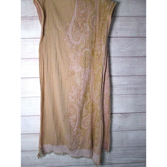 Soutach Wrap Oversized Scarf Shawl 72”X22” Pink Gold White 100% Cotton - Picture 3 of 5